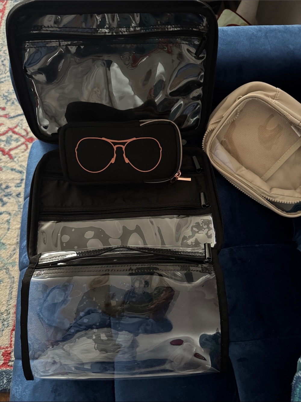 mine 3 Black Travel Cosmetic and Accessories Organizer with Clear Zip Pouches